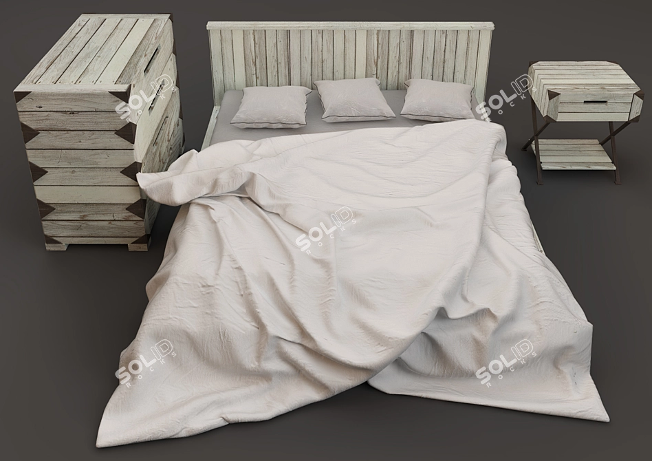 Elegant Bed, Dresser, Nightstand Set 3D model image 1