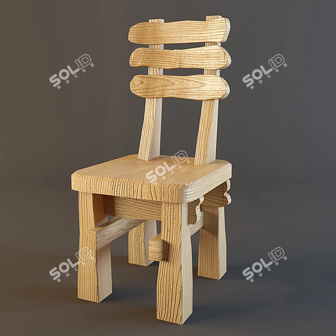  Rustic Wooden Chair 3D model image 1