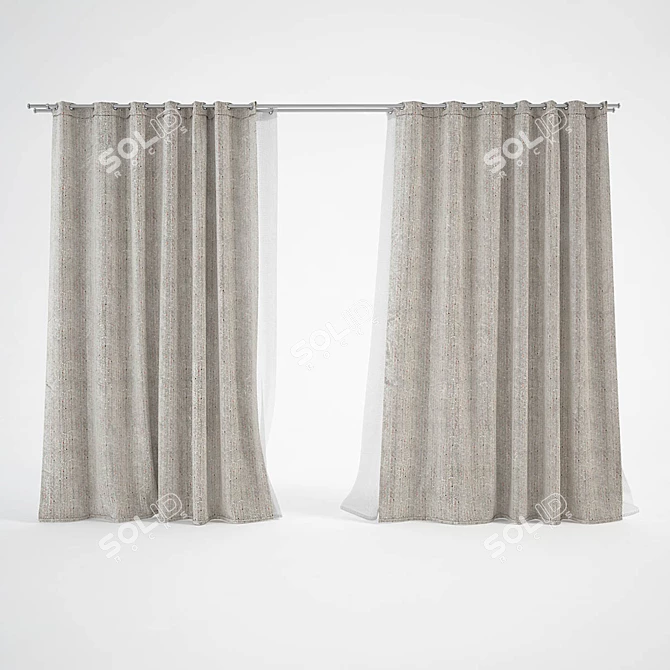 Luxurious Ring-Topped Curtains 3D model image 1