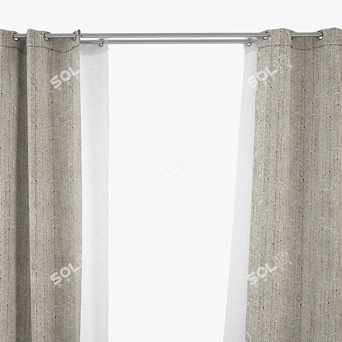 Luxurious Ring-Topped Curtains 3D model image 2