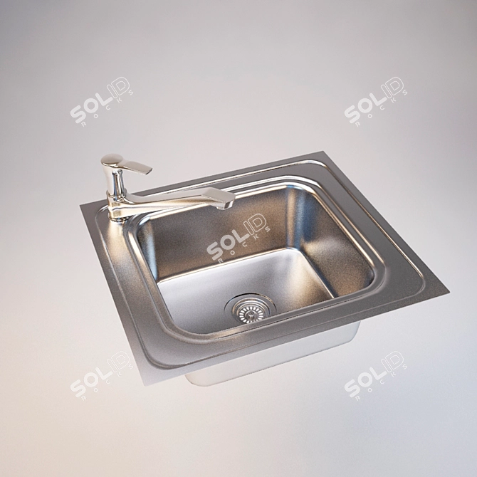 1-Bowl Kitchen Sink with Mixer 3D model image 1