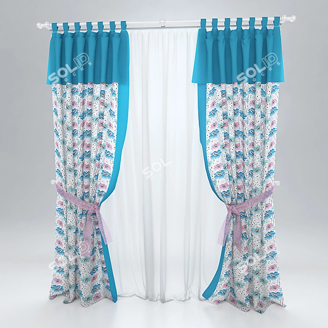 Colorful Kids' Curtain with Tiebacks 3D model image 1