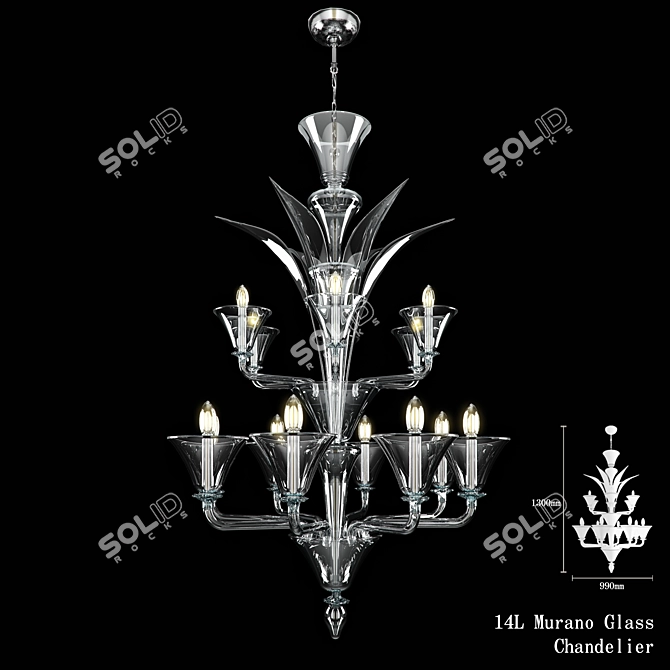 Elegant Murano Glass Chandelier 3D model image 1