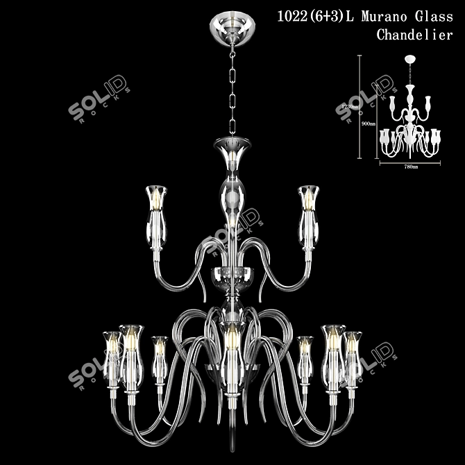 Elegant 6+3-Light Murano Chandelier 3D model image 1