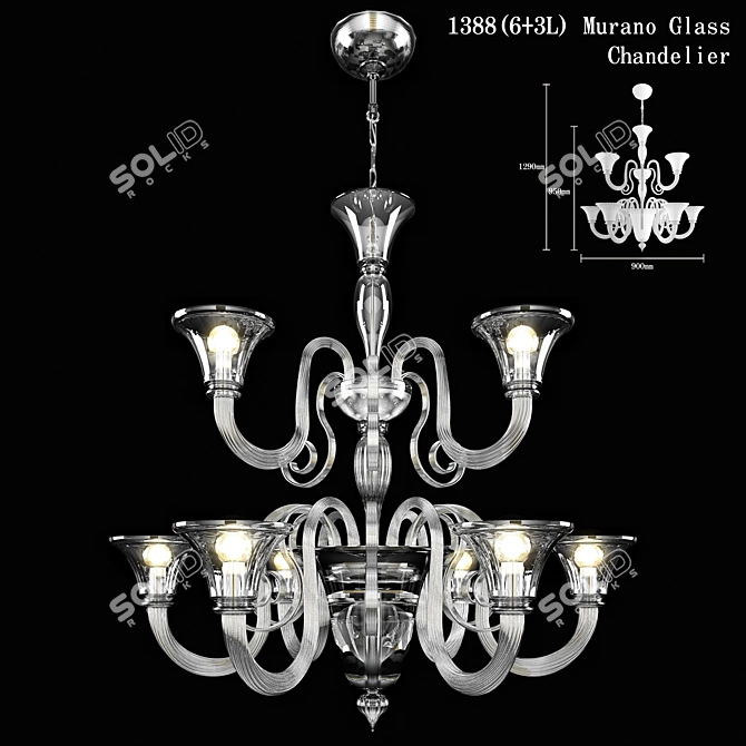 Elegant Murano Glass Chandelier 3D model image 1