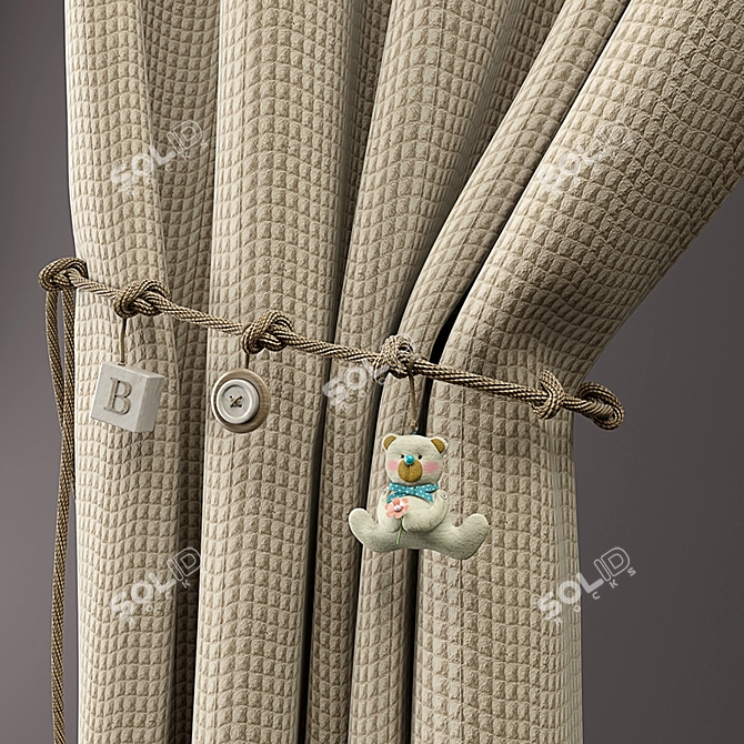 Playful Kids' Curtains & Rope 3D model image 3