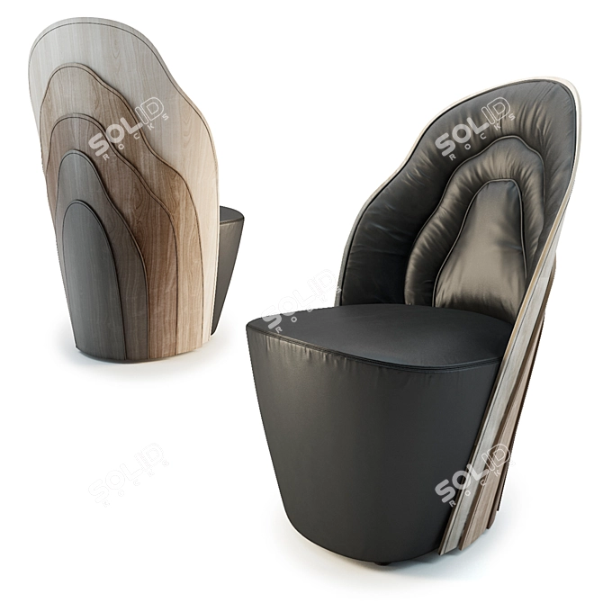 Contoured Wood Armchair 3D model image 1