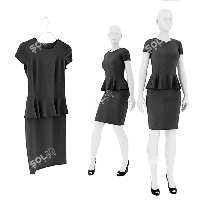 Elegant Black Dress with Basque 3D model image 1