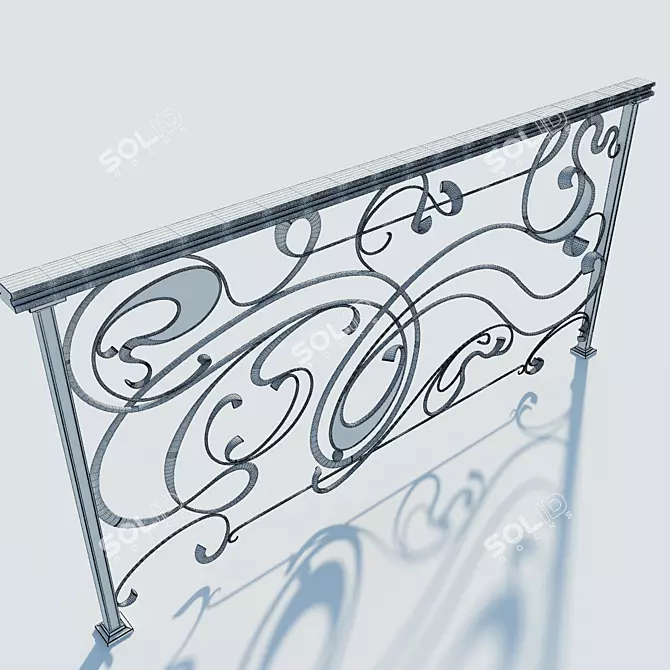 Elegant Art Nouveau Iron Railings 3D model image 3