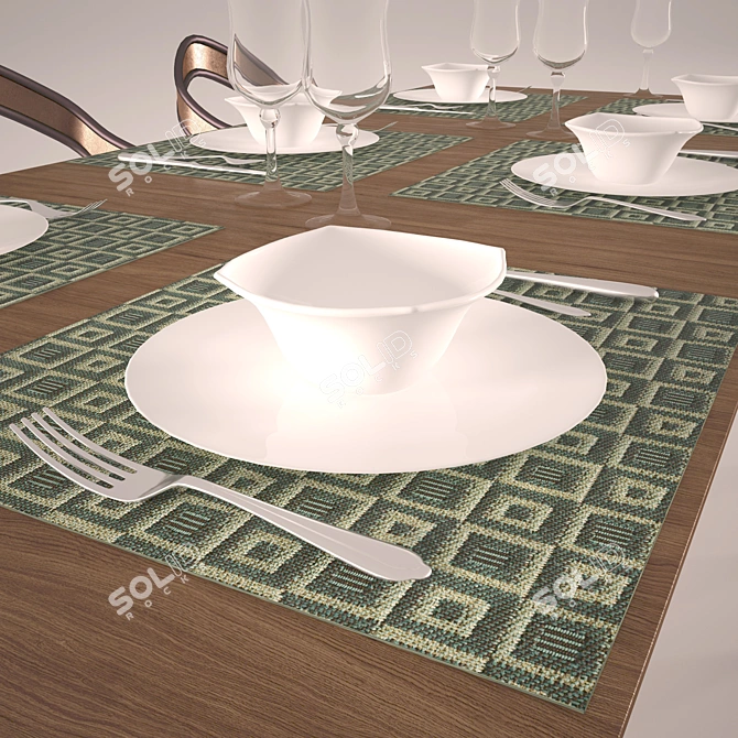 Modern Kitchen Table & Chairs 3D model image 2
