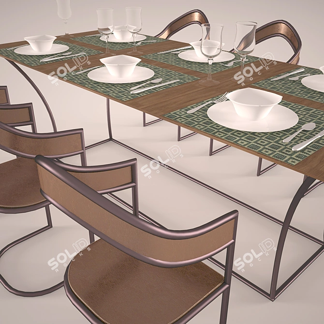 Modern Kitchen Table & Chairs 3D model image 3