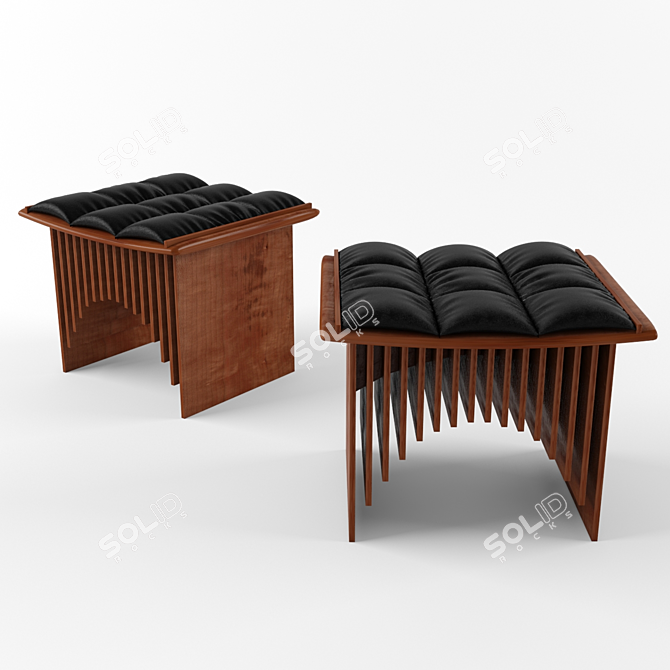 Wooden Stool with Leather Cushion 3D model image 2