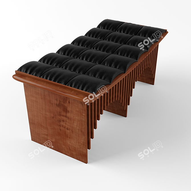 Wooden Bench with Leather Cushion 3D model image 2