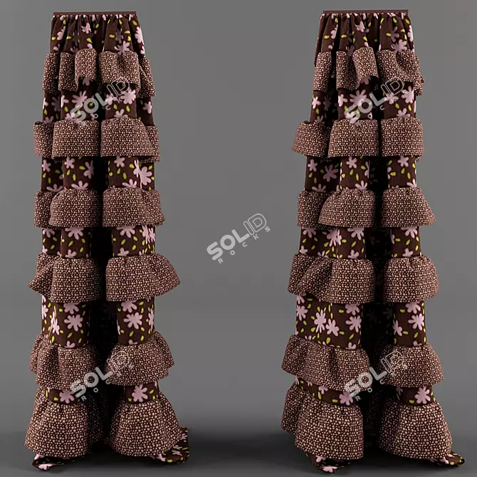 Flowery Kids Curtains with Ruffles 3D model image 1