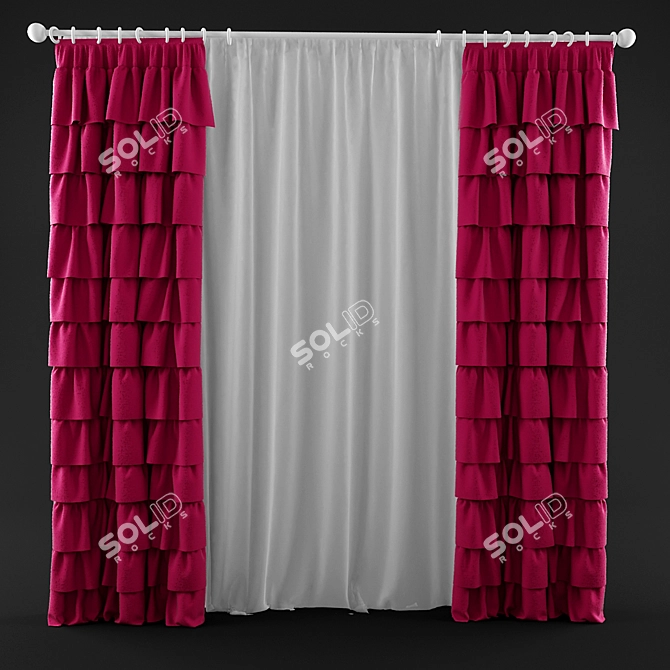 Title: Modern Shadow Curtains with Cascading Ruffles 3D model image 1