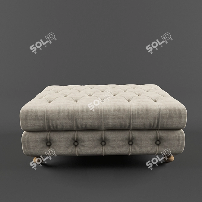 Vintage English Chesterfield Style Restored Ottoman 3D model image 1