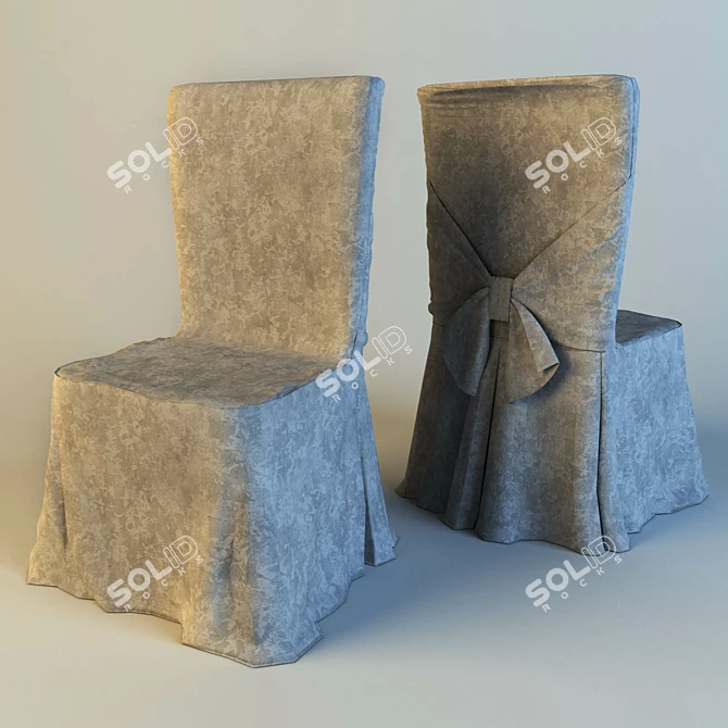 Neutral Fabric Chair Cover with Bow 3D model image 1