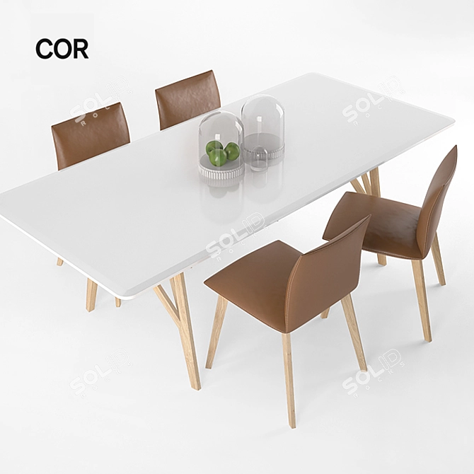 Jalis Chairs and Dining Table Set 3D model image 1