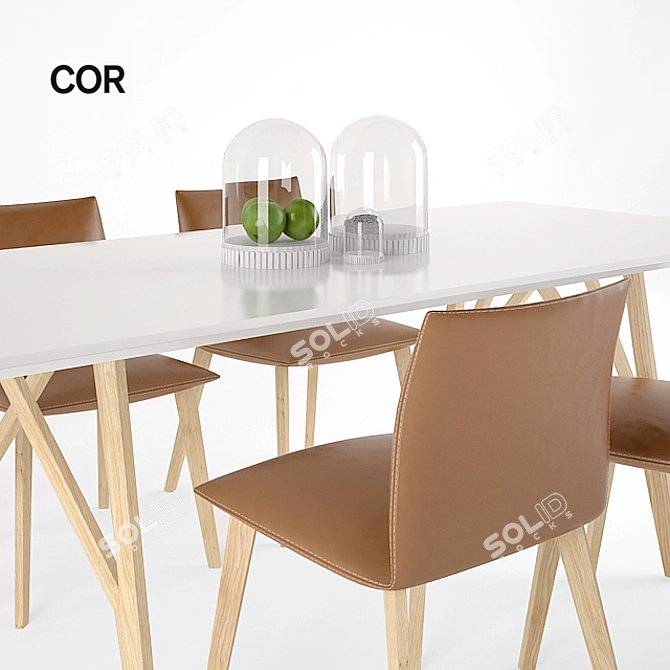 Jalis Chairs and Dining Table Set 3D model image 2