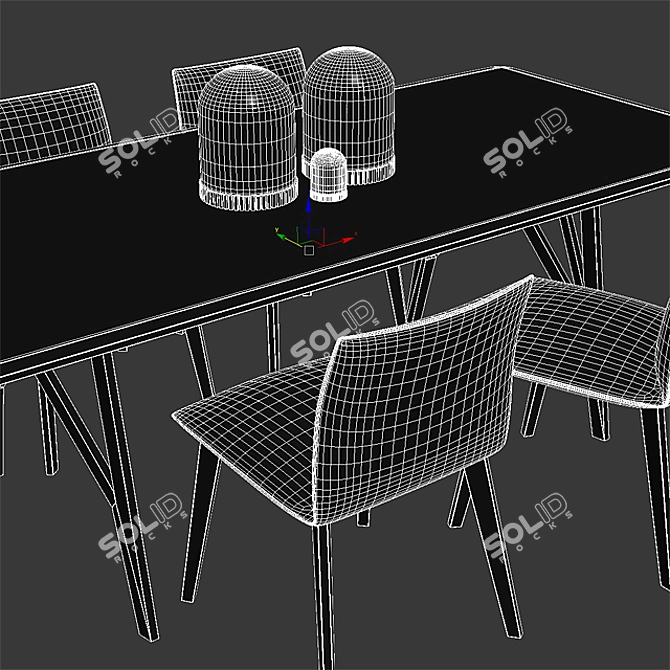 Jalis Chairs and Dining Table Set 3D model image 3