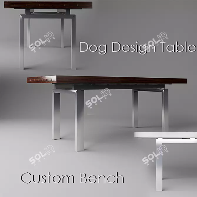 Modern Dark Wood and Gray Metal Design Table 3D model image 1