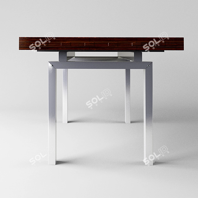 Modern Dark Wood and Gray Metal Design Table 3D model image 3