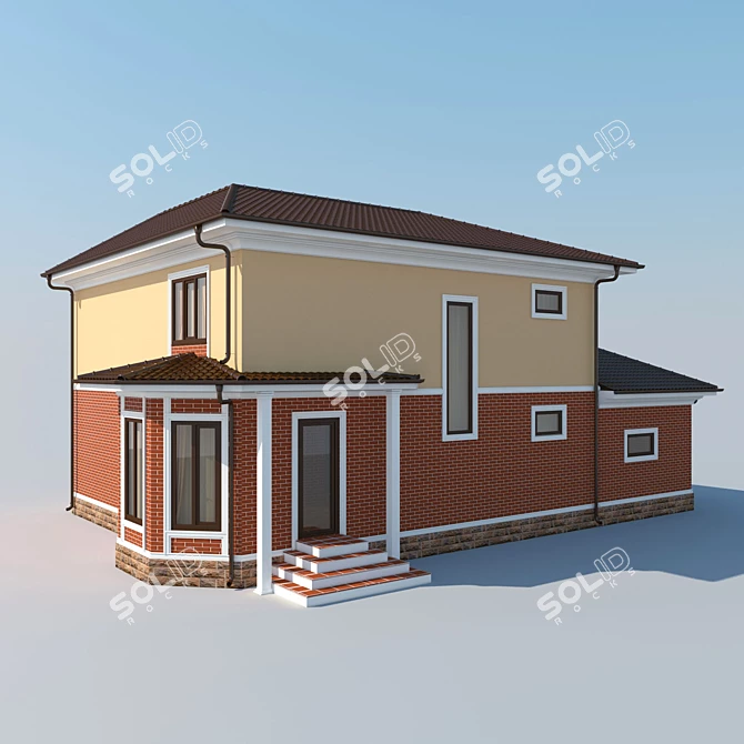 Clay Tile Exterior 2-Story House 3D model image 2