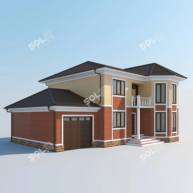 Clay Tile Exterior 2-Story House 3D model image 3