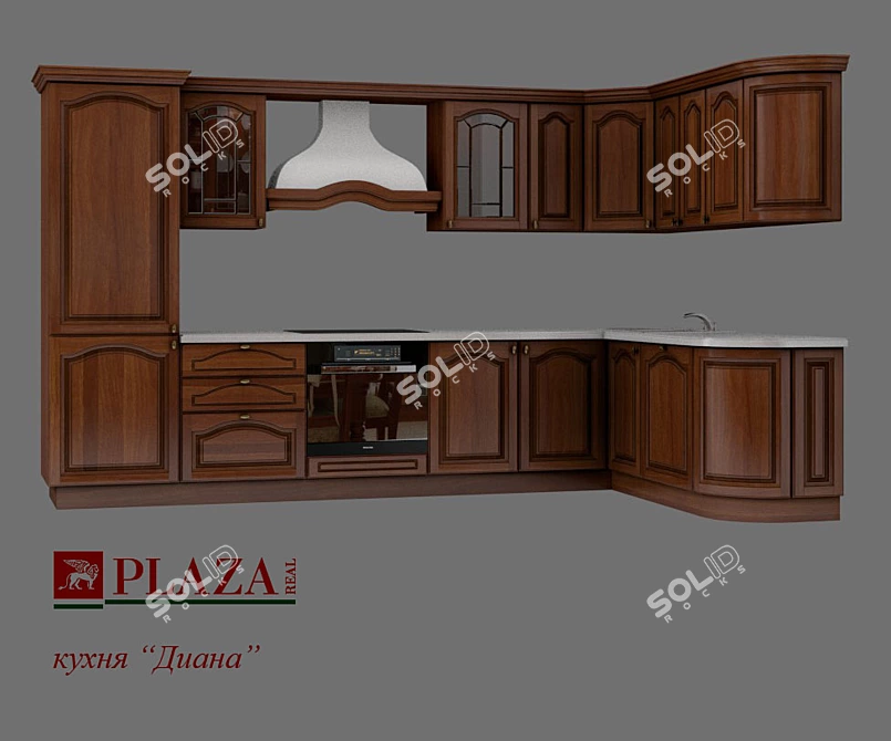 Title: Vintage French Walnut Kitchen 3D model image 1