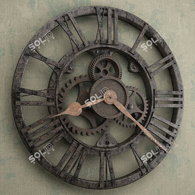 Rustic Iron Wall Clock - Roman Numerals 3D model image 1