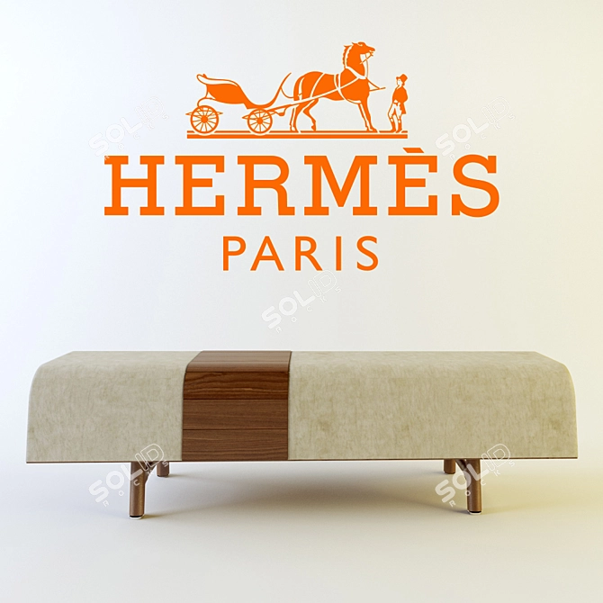 Luxury Hermes Walnut Leather Bench 3D model image 1
