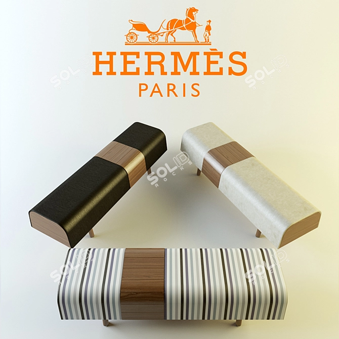 Luxury Hermes Walnut Leather Bench 3D model image 2