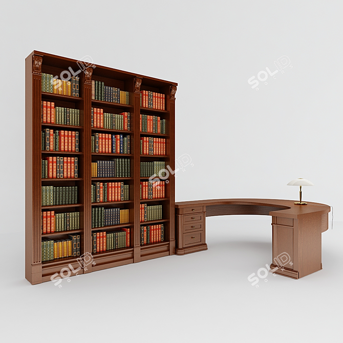 Title: Classic Bay Window Bookshelf & Desk 3D model image 1