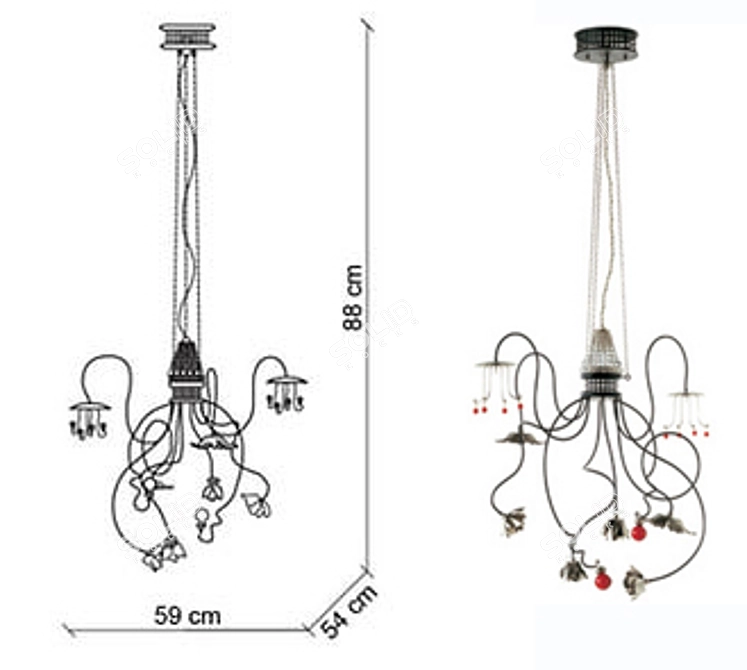 Elegant Murano Glass Chandelier 3D model image 2