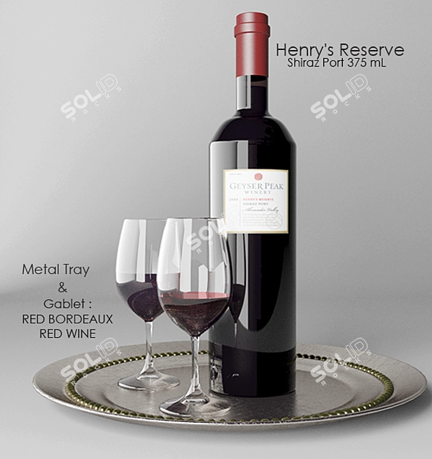 Elegant Wine Set with Geyser Peak Bordeaux, Glasses, and Tray 3D model image 1