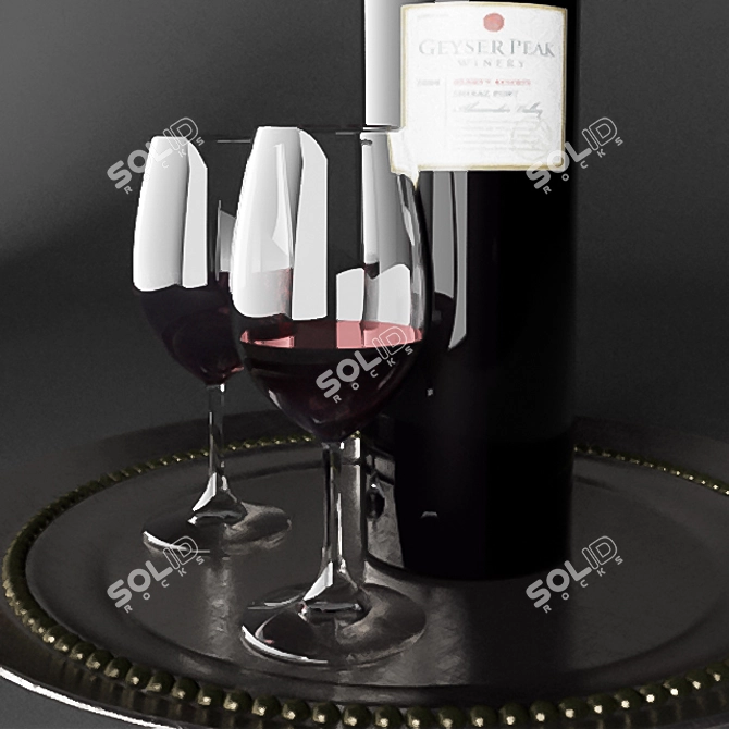 Elegant Wine Set with Geyser Peak Bordeaux, Glasses, and Tray 3D model image 3