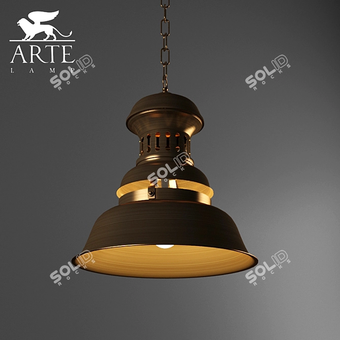 Nautilus Hanging Lamp with Galvanized Metal and Glass Shade 3D model image 1