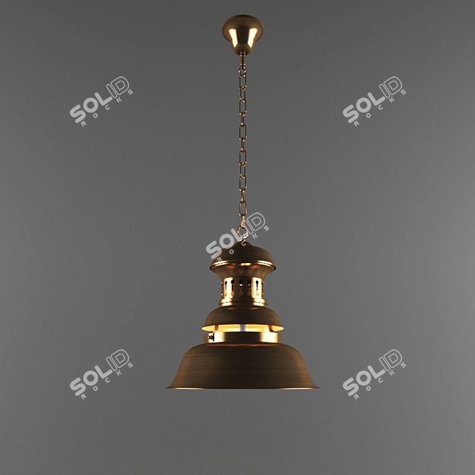 Nautilus Hanging Lamp with Galvanized Metal and Glass Shade 3D model image 2
