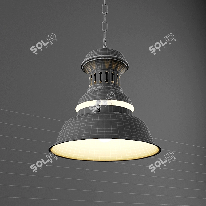 Nautilus Hanging Lamp with Galvanized Metal and Glass Shade 3D model image 3