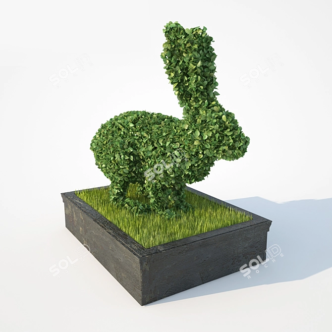 Whimsical Bunny Topiary 3D model image 2