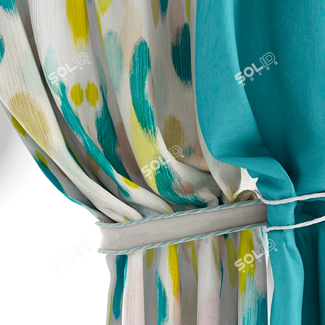 Elegant Turquoise Velvet Curtains - 2.8m Wide 3D model image 2
