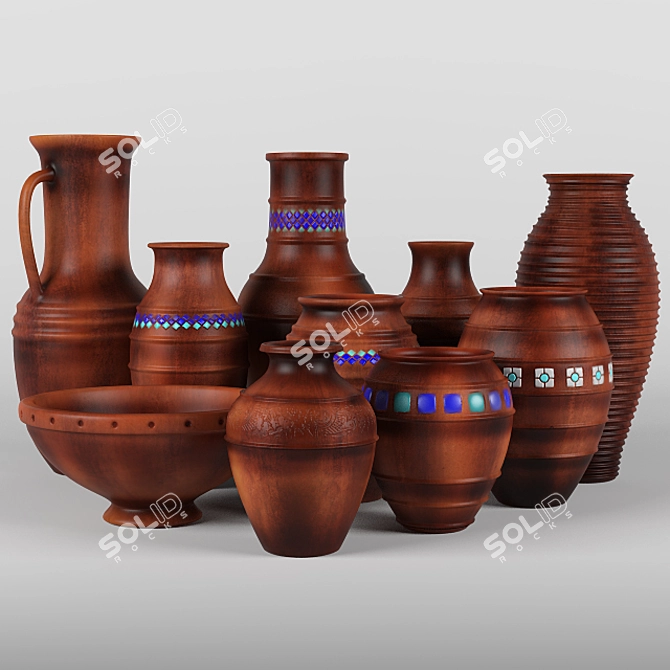 Handcrafted Clay Vases 3D model image 1