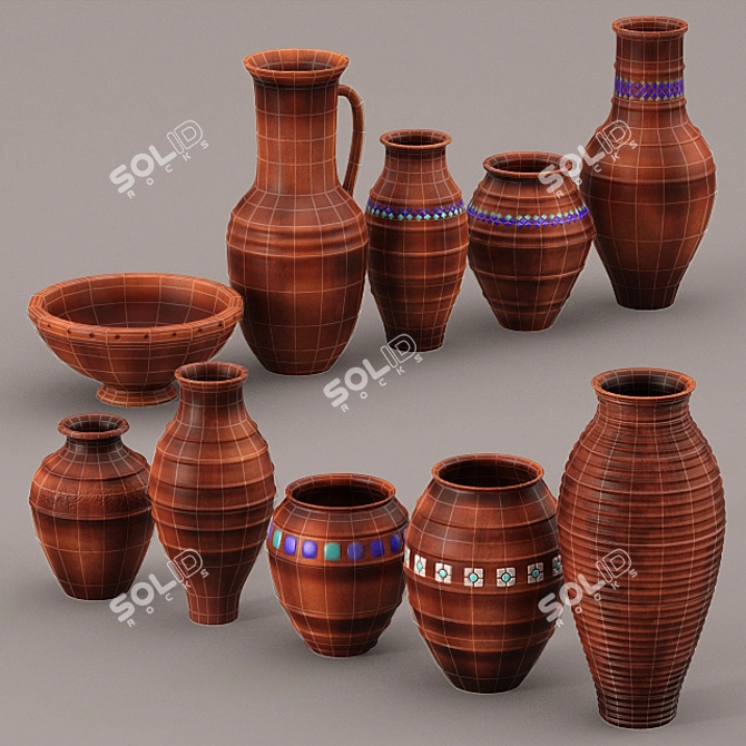 Handcrafted Clay Vases 3D model image 2