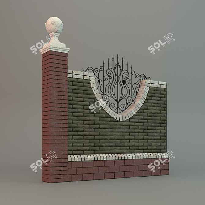 Durable Metal Fence Section 3D model image 1