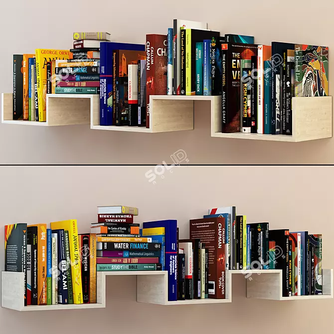 Modern Bookshelf Set with 65 Books 3D model image 1