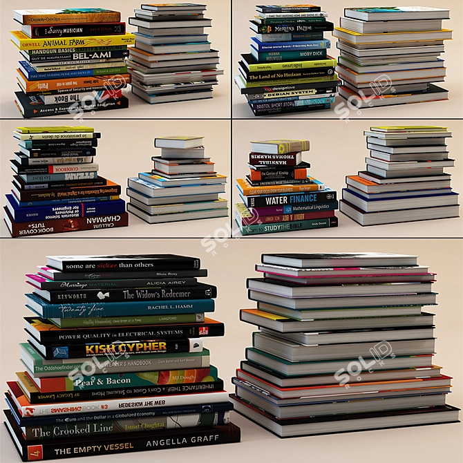 Modern Bookshelf Set with 65 Books 3D model image 2