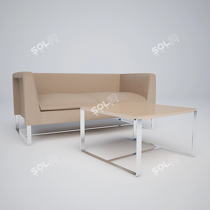 Luxury Leather Sofa Set 3D model image 1