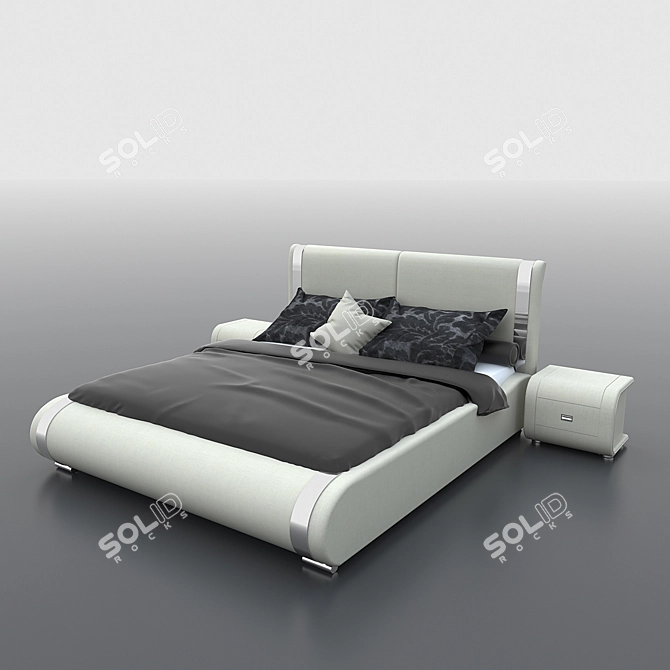 Modern Chrome Bed and Nightstand Set 3D model image 1