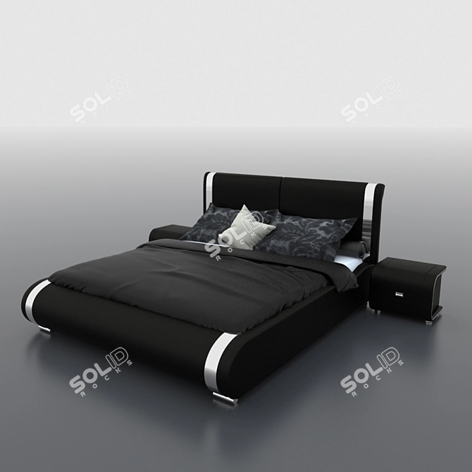 Modern Chrome Bed and Nightstand Set 3D model image 2