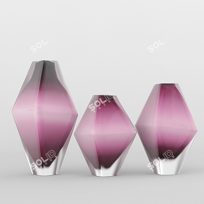 3-Piece Handmade Frosted Glass Vase Set 3D model image 1